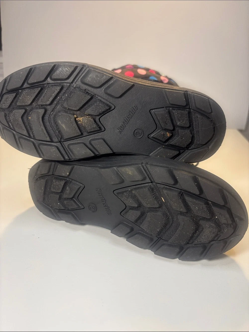 Northside Kids Black Rain & Snow Boots with Pink Blue and White Polka Dots
